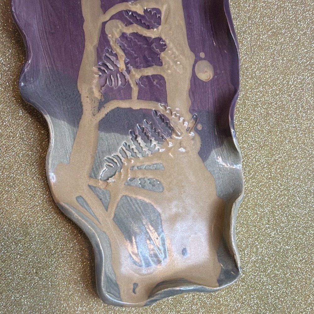 Vessels of Honor Handmade Hand Painted Art Pottery Ceramic Tray Purple Gray - Picture 7 of 8